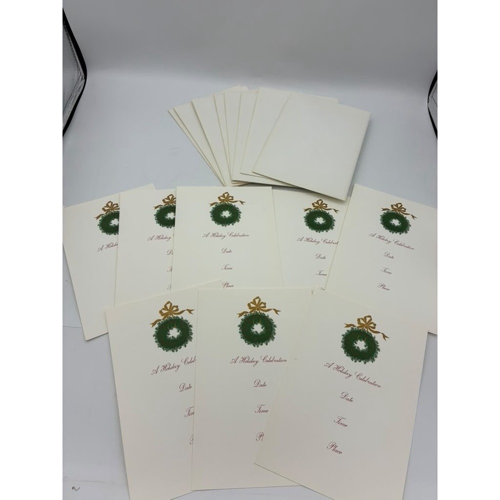 Vintage Christmas Wreath Holiday Invitation Cards Blank Fill-In Lot of 8